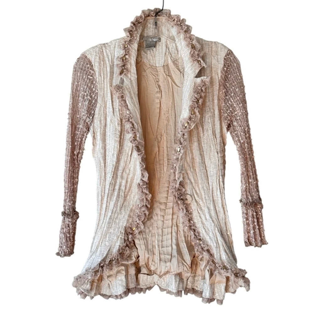 Alberto Makali Ruffle Trim Beaded Open Front Cardigan Jacket Size L
